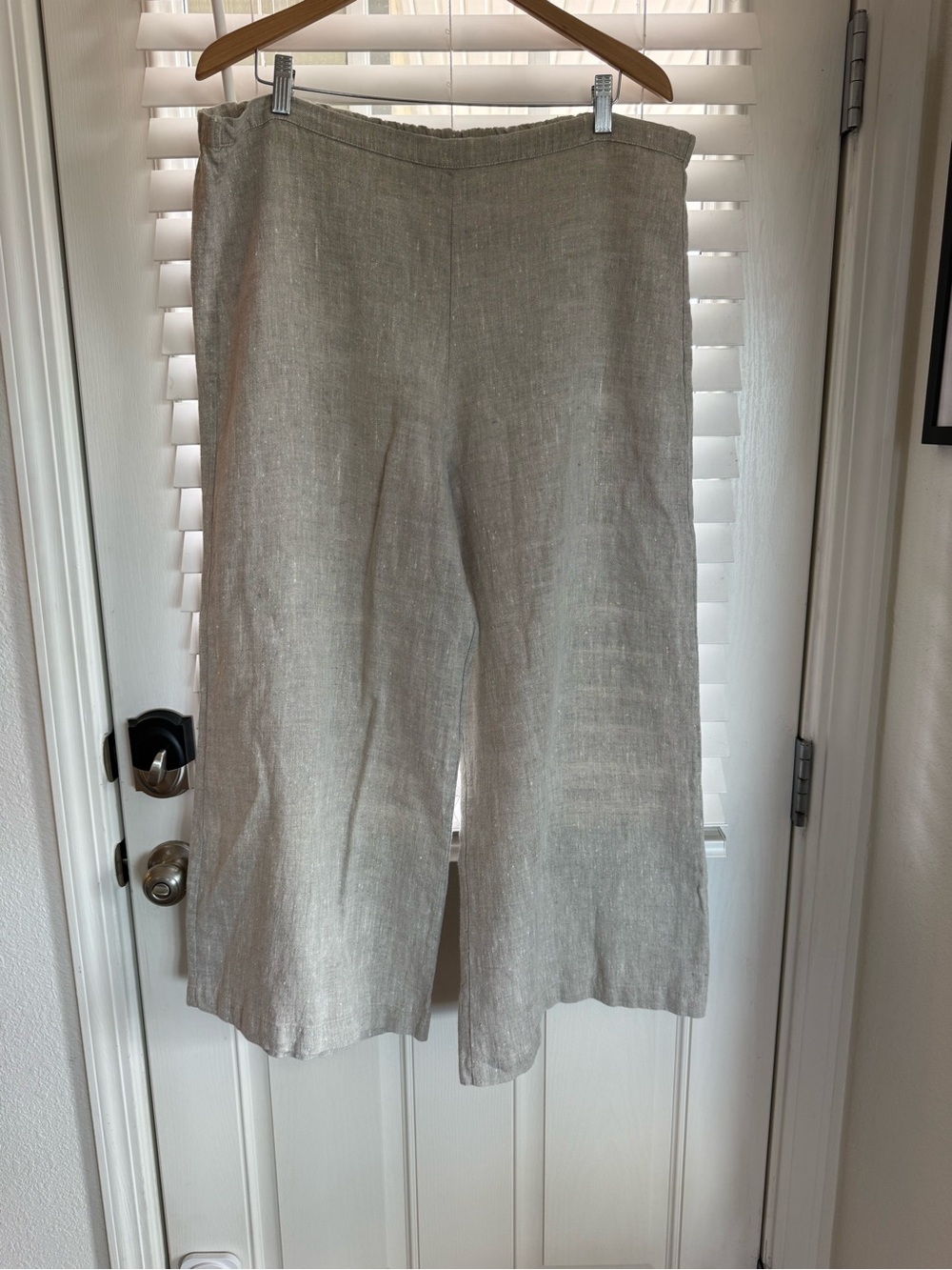 Bryn Walker Linen Wide Leg Pants Cream Tan Woven Lagenlook Coastal Boho Sz L
